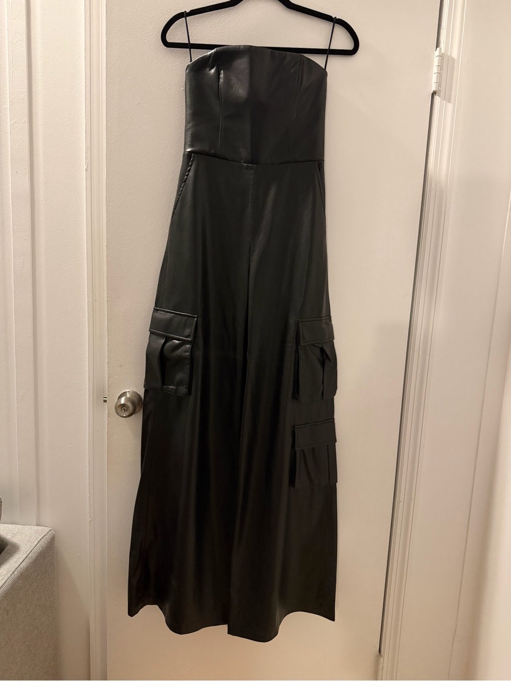 Alice + Olivia Black Strapless Faux Leather Maxi Dress
